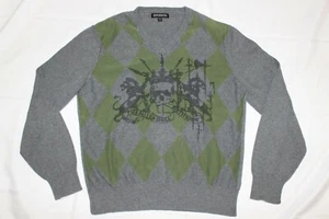 Express Design Studio men's M argyle V-neck sweater skull green and gray - Picture 1 of 4
