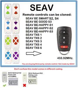 SEAV BeSmart S2, BeSmart S4 Festcode Fernbedienung Duplikator 433,92MHz - Bild 1 von 7