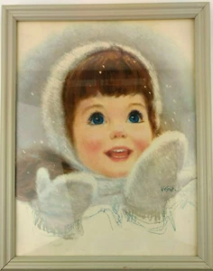 Frances Hook Vintage Framed Print Little Girl With Mittens Snowflakes - Bild 1 von 4