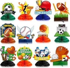 12 Pieces Sports Themed Birthday Party Supplies Sports Centerpieces for Kids 3D - Picture 1 of 7