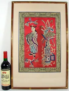 ANTIQUE CHINESE CHINA QING DYNASTY EMBROIDERY HANGING PANEL GUANYIN FRAMED - Picture 1 of 7