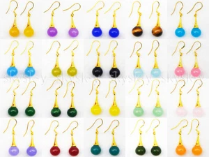 Lots 20 Color 10mm Round Multicolor Jade Gems Dangle Drop Hook Earrings - Picture 1 of 23