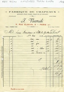 Paris III ème 5 Rue Elzévir - Petite Entête d'une Chapellerie du 01/05/1933 - Foto 1 di 1