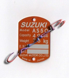 PLAQUE SUZUKI AS 50 - Picture 1 of 3