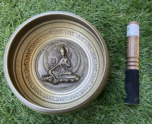 Singing Bowl-Green Tara Carved-11 cm-Free Postage - Imagen 1 de 12