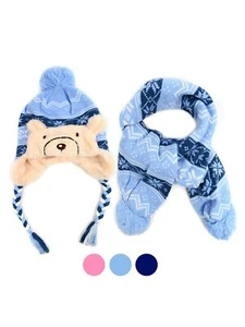 Kid's Warm Fun Blue Bear Animal Fashion Winter Scarf & Hat Set for Boy's & - Picture 1 of 4