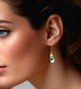 New Gold tone Blue Teardrop Glass Cabochon Crystal Earrings wedding Bridal Party - Picture 1 of 9
