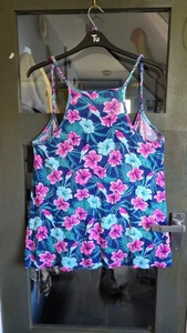 Atmosphere Blue Pink & Green Tropical Floral Stretch Summer Top Size 14-16  - Picture 1 of 7