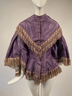 GUERRA CIVIL AÑOS 1860 PÚRPURA A RAYAS SEDA TAFETÁN CORPIÑO CON MANGAS PAGODA campana Foto 1 de 4