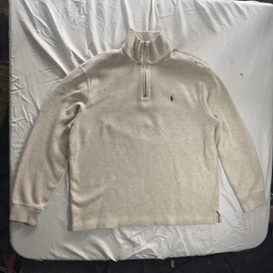Suéter Polo Ralph Lauren Para Hombres L Beige Estate Acanalado 1/4 Cremallera Pullover Preppy - Imagen 1 de 5