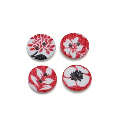 50pcs Red Leaves Print Wood Buttons, for Sewing, Scrapbooking & DIY Decor 15mm - Image 1 of 4