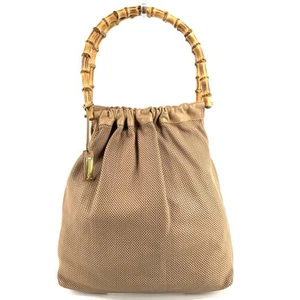 GUCCI Bamboo Punching Hand Bag Beige Leather Authentic 0153 - Picture 1 of 12