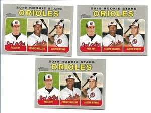 Lot of 3 Cedric Mullins Paul Fry Austin Wynns 2019 Topps Heritage Rookie #343 RC - Picture 1 of 2