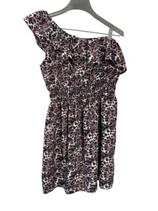 Y2K Lipstick One Shoulder Ruffle Leopard Print Mini Dress Smocked Waist Womens S - Picture 1 of 6