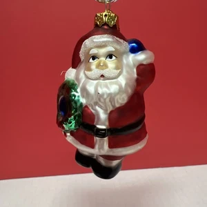 Mundgeblasenes Glas Ornament Weihnachtsmann mit Weihnachtskranz - Bild 1 von 4