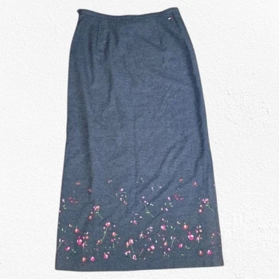Maxi Falda Mujer Y2K Vintage Tommy Hilfiger Gris Rosa Floral Bordada Talla 8 Foto 1 de 4