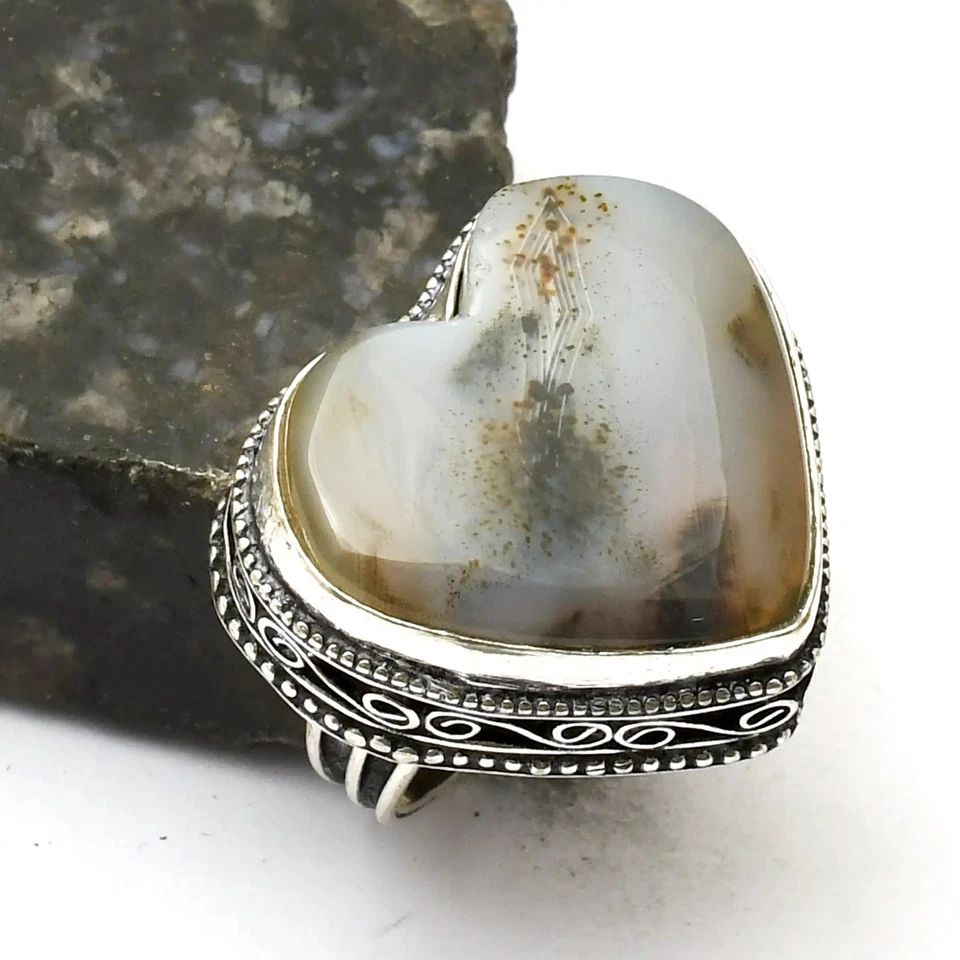 Anillo Montana Ágata Piedras Preciosas Étnico Diseño Antiguo Joyería EE. UU. Talla-6.75 AR 29507 Foto 1 de 1