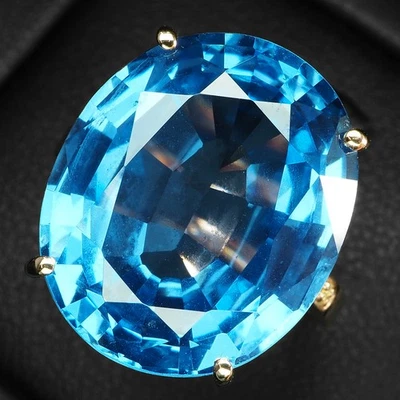 迷人的瑞士蓝色黄玉 18.05 克拉 925 纯银玫瑰金戒指 尺寸 6.75 — 第 1/4 张图片