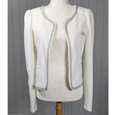 Chaqueta Blazer Max Mara Blanca Frente Abierto Elastizada Plateada Cadena Detalles - LEER Foto 1 de 4