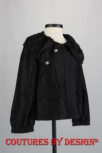 St John Knits Windbreaker Rain Jacket High Ruffled Collar Black Small NWOT - Picture 1 of 2