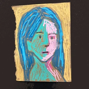 Portrait Painting Woman Girlfriend  Pal Expressive Naive Outsider Art Miz Katie - Picture 1 of 13