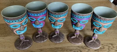 Hawaiian Luau Tiki Tribal Mask Party Cups Multi-Colors Set Of 5 - Image 1 of 4
