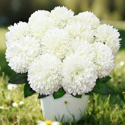 12 Piezas Crisantemos Artificiales Flores Falsas Mamás Blanco Seda Bola Flor para Br Foto 1 de 4