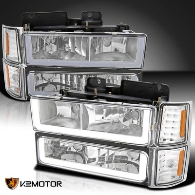 Fits 1994-1998 Chevy C10 C/K 1500 2500 LED Tube Headlights+Corner+Bumper Lamps Foto 1 de 4