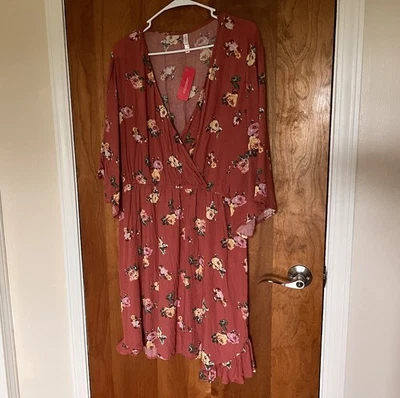 Vestido envolvente Xhilaration rosa multicolor floral estampado de palo de rosa manga codo XXL Foto 1 de 4