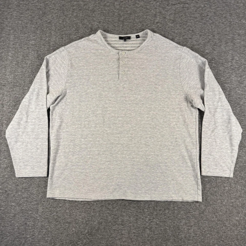 Vince Shirt Mens 2XL Gray Striped Long Sleeve Henley Casual Cotton Blend - Image 1 of 4