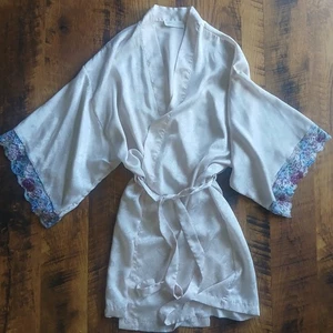 Wendy Ann Womens Vintage Peignoir Robe Lace Satin Floral Sleepwear Pink Large - Picture 1 of 9