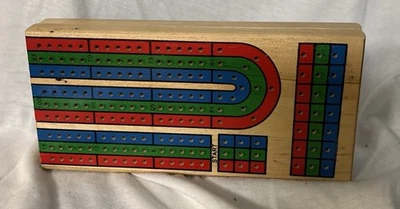 3-Track Folding Travel Cribbage Board Game with 6 Plastic Pegs for 2-3 Players - Image 1 of 4