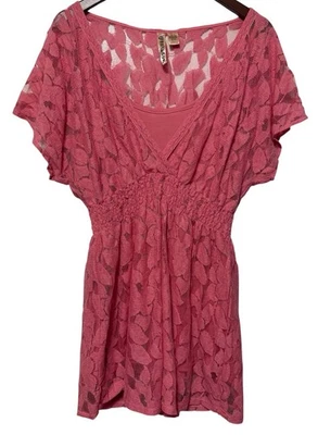 Blusa Babydoll Sombra de Ojos Floral Encaje Para Mujer’s 1X Túnica Cuello en V Rosa Cintura Imperio Foto 1 de 4