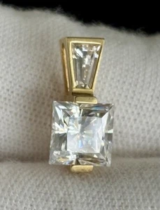 14k Solid Yellow Gold CZ Solitaire Slide On Pendant Ladies Princess Cut  1.55g - Picture 1 of 23