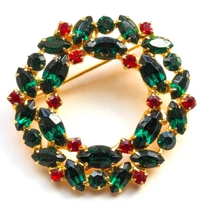 Stunning Vintage Signed OTC Glass Rhinestone Wreath Holiday Brooch - Picture 1 of 3