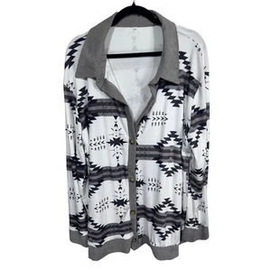 Cárdigan Chaqueta Estampado Azteca Con Botones Gris Blanco Suroeste Western Shacket 4XL - Imagen 1 de 6