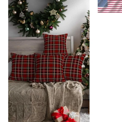 Juego de 4 fundas de almohada decorativas de terciopelo navideño - Colección moderna a cuadros Foto 1 de 3