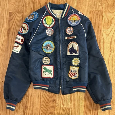 Vintage 80s Youth Bomber Jacket w/ 40+ Sewn Patches – Olympics, NBA, Museums - Image 1 of 4