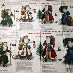 Vintage Cranston Olde Father Christmas Appliqués 4 Fabric Panel Victorian Santa - Picture 1 of 9