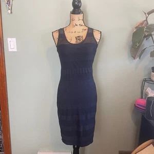 Vestido midi ceñido al cuerpo de malla sin mangas AX Armani Exchange para mujer azul marino talla XS - Imagen 1 de 5