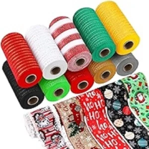 15 Rolls Christmas Mesh Decorative Christmas Fabric Mesh Assorted Wreath Crafts - Imagen 1 de 4