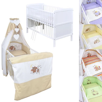 Babybett Kinderbett Juniorbett umbaubar Weiß 140x70 Bettset 13-tlg Komplett Set - Bild 1 von 4