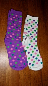 Lot of 2 Hanes Youth Socks Size Large Mid Calf (Crew) Socks - Polka Dots - Picture 1 of 8