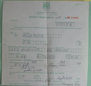 1972 Ontario Canada Moose Hunting Export Permit License Tag...Free Ship! - Picture 1 of 1