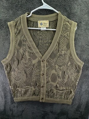 COOGI Naturals Sweater Vest Sleeveless Green Knit Geometric Cardigan Cotton L - Image 1 of 4