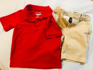 George School Boys Uniform Set (Size 5): Red Polo Shirt + Khaki Shorts - Picture 1 of 9