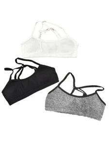 Hanes Girls Medium 3pk Bras- Heather Gray, White, Black - Picture 1 of 5