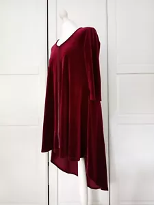 Join Clothes Greece Small NEW Red Velvet Zip Front Dipped Hem Lagenlook Tunic - Picture 1 of 12