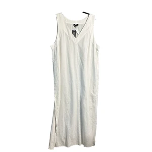 Maxi Vestido DKNY Talla XXL Blanco Mezcla de Lino Abertura Cuello en V Pullover Playa Costero - Imagen 1 de 10