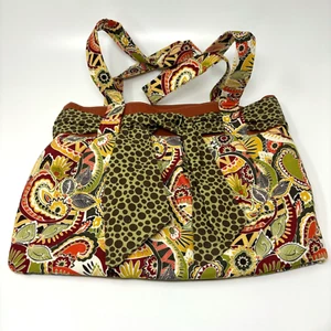 Handmade Fabric Tote Bag Purse Orange Green Paisley Polka Dot Shoulder Straps - Picture 1 of 6